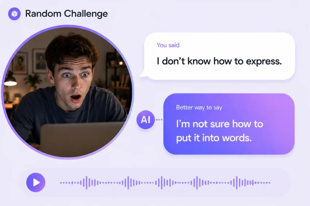 Free AI English speaking challenge: random scenarios to practice fluent spontaneous responses