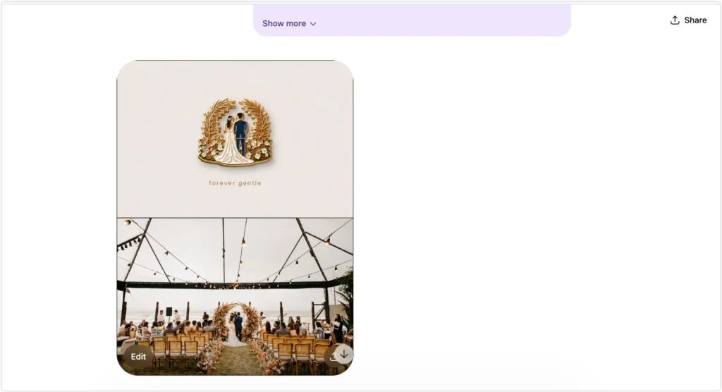 Wedding ceremony photo transformed into a hard enamel AI fridge magnet with poetic label