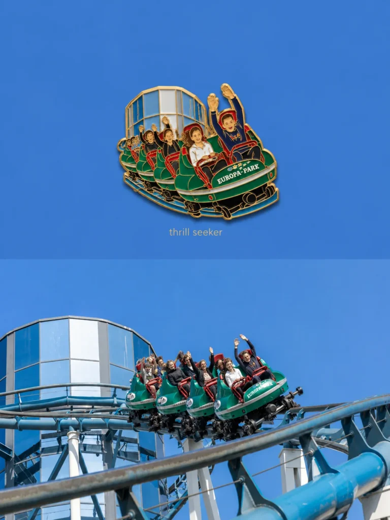 Europa-Park roller coaster photo converted into a hard enamel AI fridge magnet
