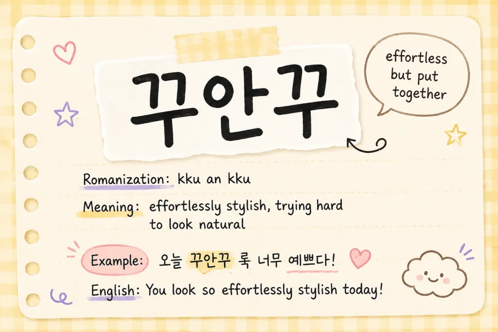 꾸안꾸 is short for 꾸민 듯 안 꾸민 듯, meaning “like you dressed up, but also like you did not.”
