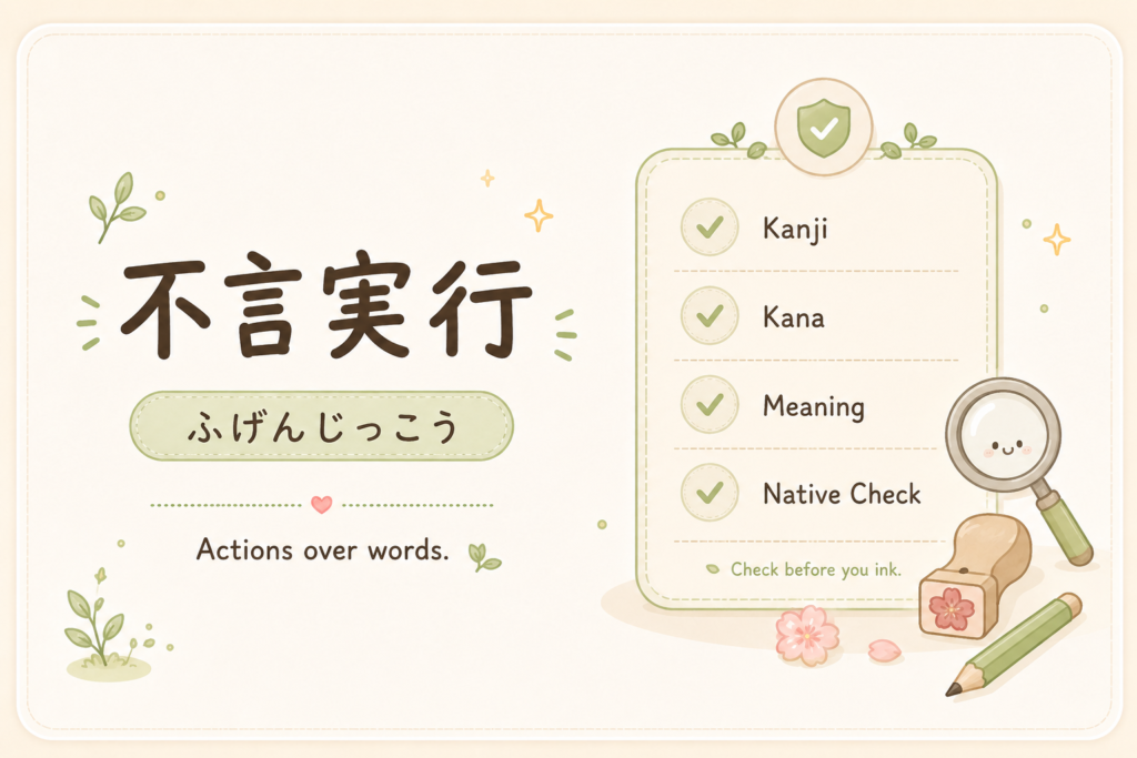 不言実行
ふげんじっこう · Fugen jikkou
Meaning: Actions over words.