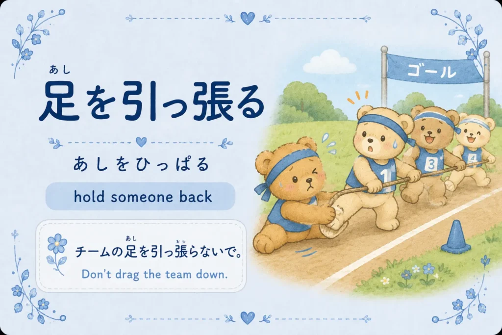 Japanese idiom 足を引っ張る meaning to hold someone back or drag the team down