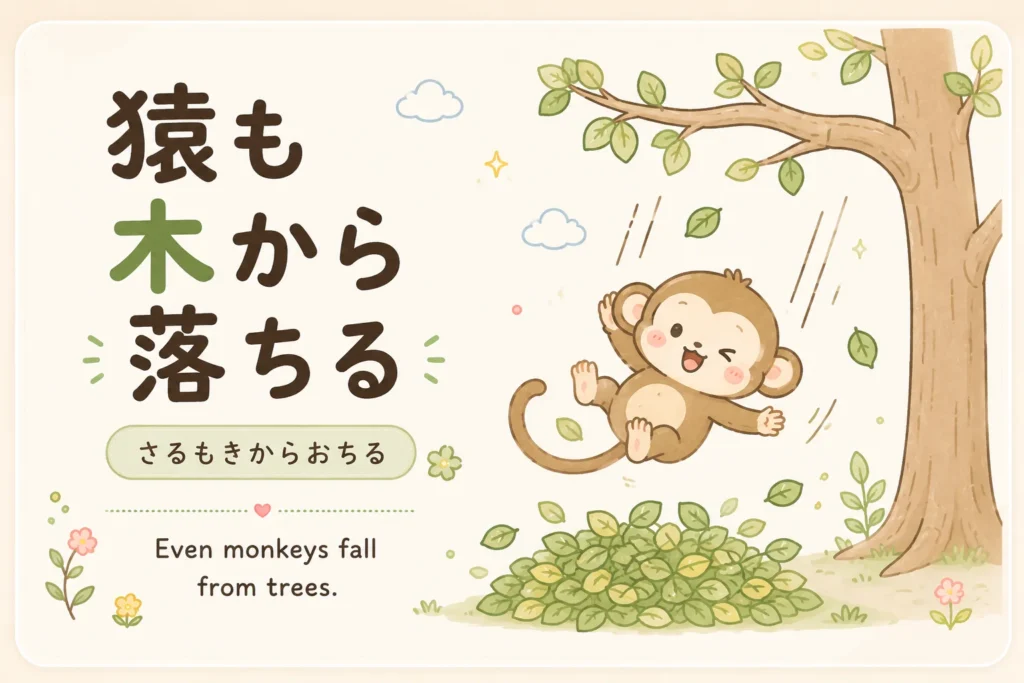 猿も木から落ちる
さるもきからおちる · Saru mo ki kara ochiru
Meaning: Even monkeys fall from trees.