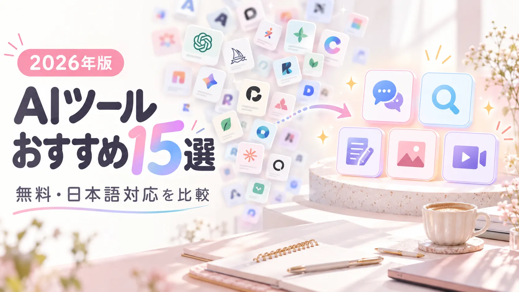 【2026年】AIツールおすすめ15選|無料で試せる日本語対応ツールを用途別に比較