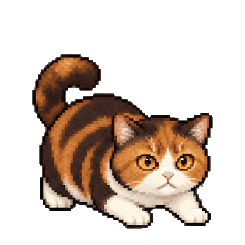 身構えて猫パンチする三毛猫のドット絵GIF