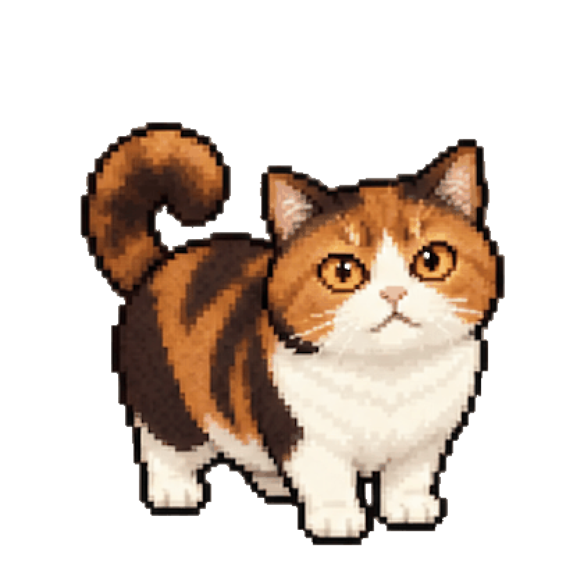 ドット絵になって待機する三毛猫